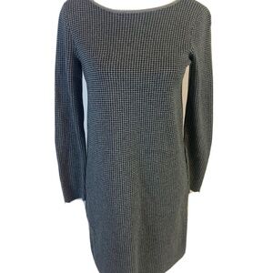 J. Jill Sweater Dress Gray Black Houndstooth Knit L Long Sleeve Dark Academia